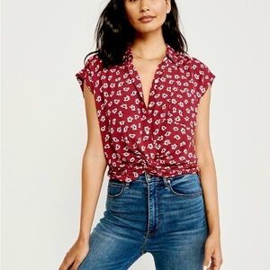 Abercrombie Red Floral Twist-Front Button-Up Shirt